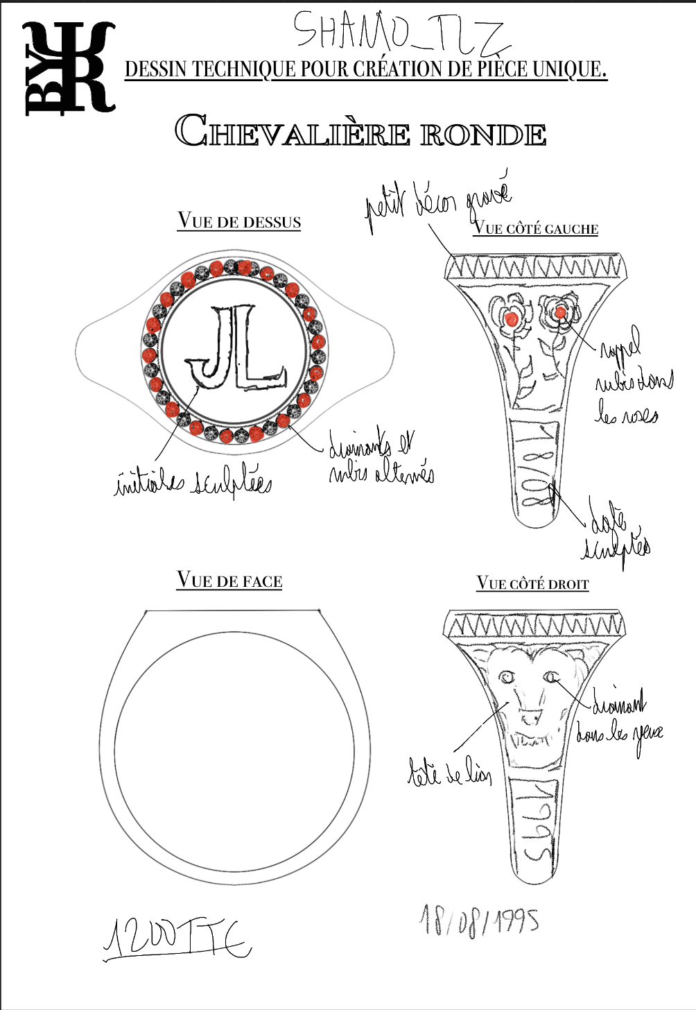 Chevalière custom avec diamants et rubis.
