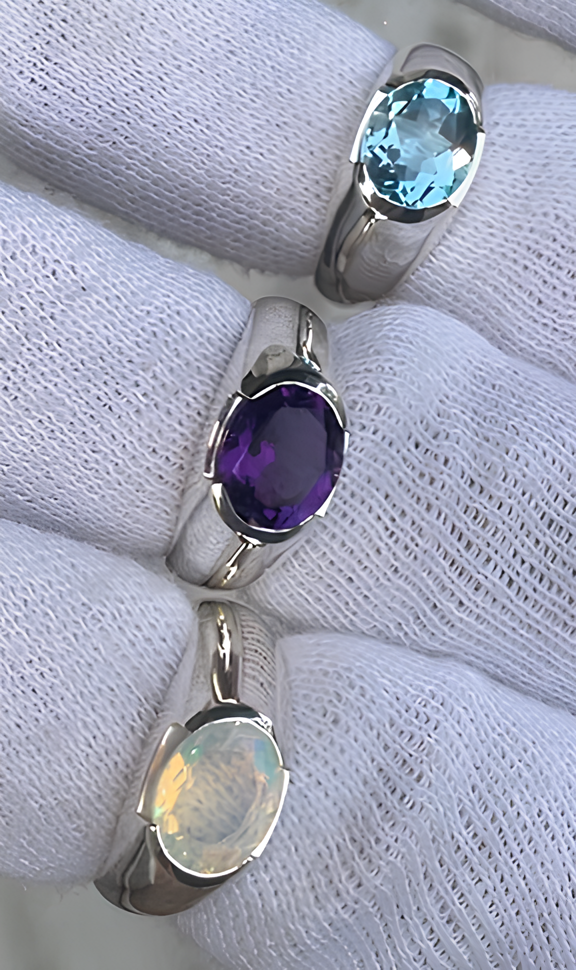 Bague Opale, Topaze ou Améthyste en demi clos